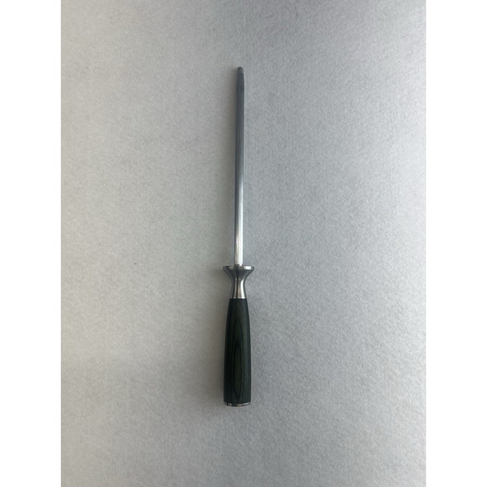 Hexclad 9-In‎ Honing Rod Carbon Steel Rod Green Pakkawood Handle